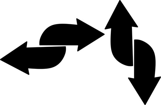 Black curved arrows set vector isolated icon illustration pointing left right up down for direction motion navigation business infographics design.