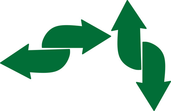 green curved arrows set vector isolated icon illustration pointing left right up down for direction motion navigation business infographics design.