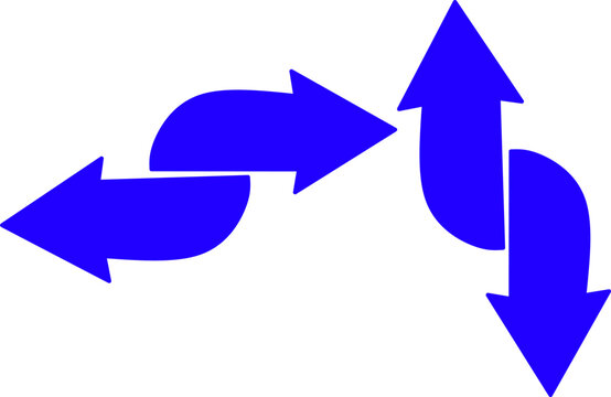 blue curved arrows set vector isolated icon illustration pointing left right up down for direction motion navigation business infographics design.