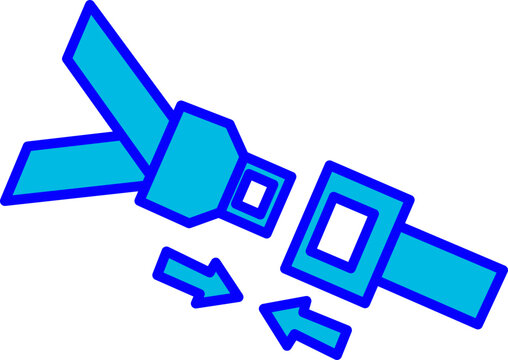 Blue seatbelt safety icon vector isolated illustration showing buckle connection arrows for car airplane drive flight auto protection concept design.