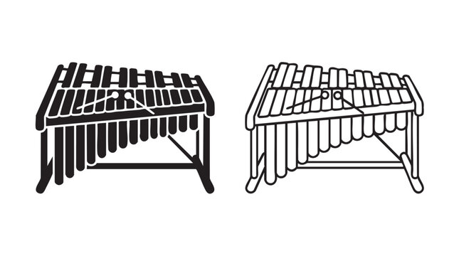 marimba vector icon pair, black silhouette with line art black silhouette with line art vector pair icon