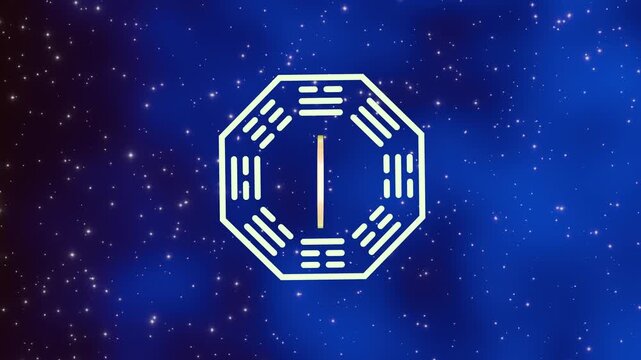 yin yang symbol blue background with star. 4K footage.