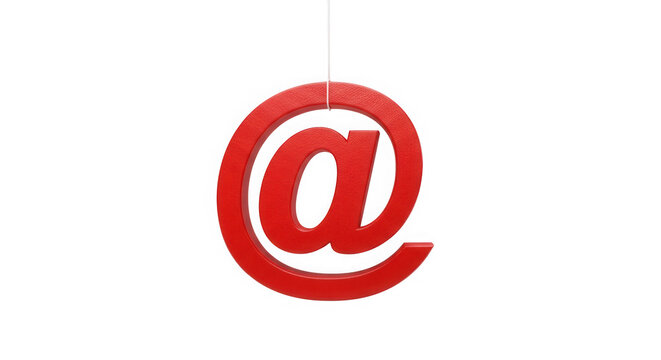 Red at sign symbol hanging on a string for email and internet contact isolated on transparent background