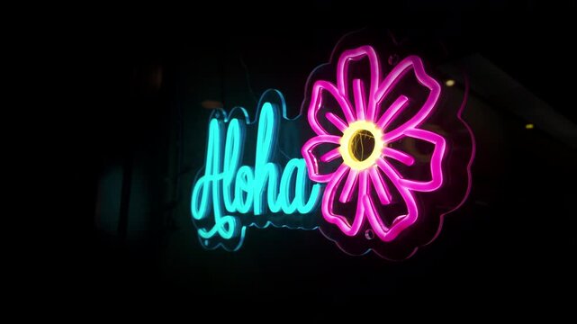 Aloha Neon sign in the dark