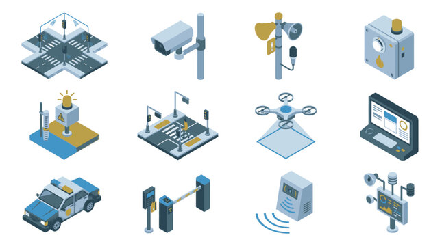 Smart City Technology Icons Set - Isometric View.