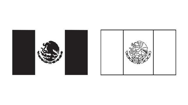 mexico flag vector pair icon, black silhouette with line black silhouette with line art vector pair icon