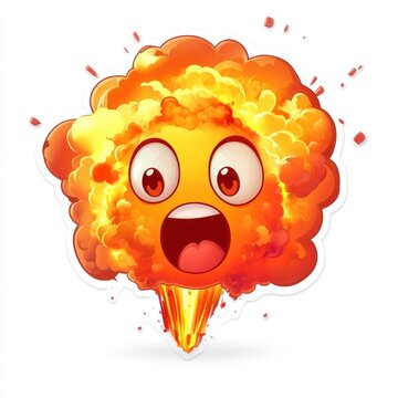 Surprised cartoon explosion character with a fiery face.