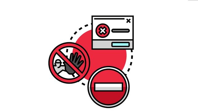 Locked entrance concept is featuring a warning message dialog box, a no entry sign, and a forbidden touch symbol, denoting restricted access and security