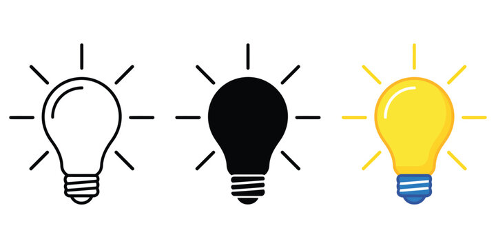 Glowing light bulb idea icons