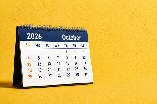 October 2026 Calendar on Sunflower Yellow Textured Background - 1