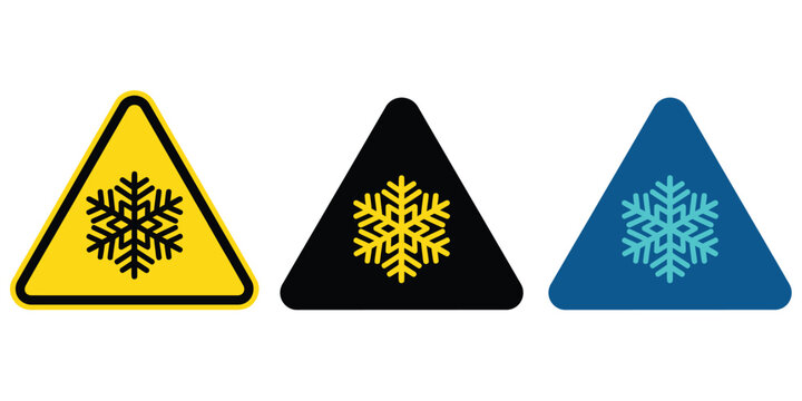Snowflake warning triangular signs