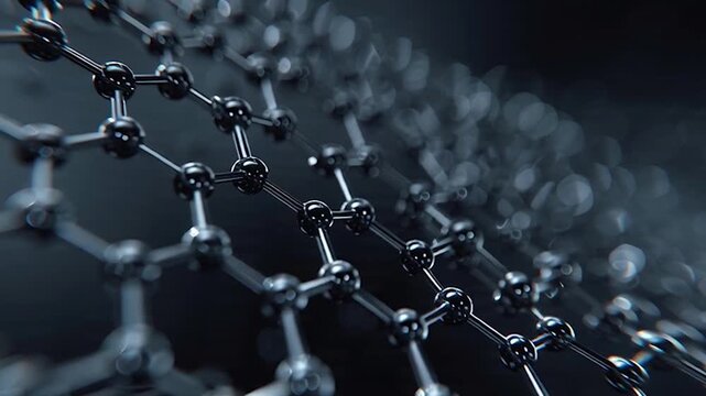 3D Motion Graphic Loop of Graphene Hexagonal Carbon Lattice Grid Structure