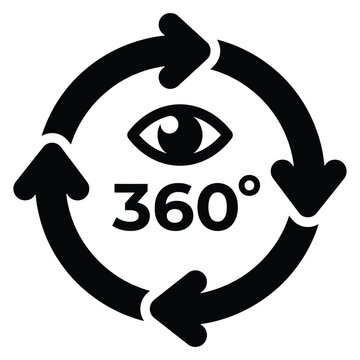 360 degree panoramic view circular icon with an eye symbol