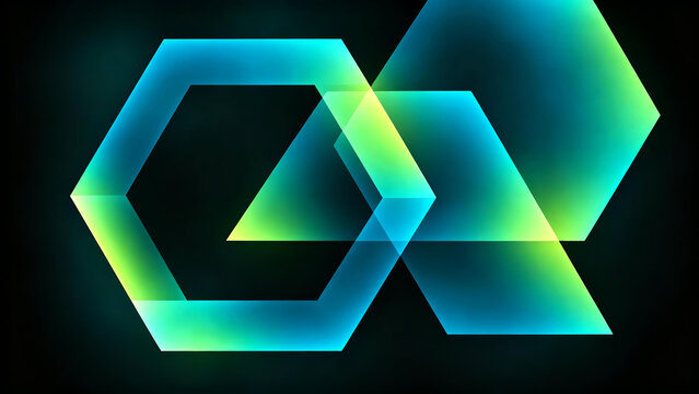 Interlocking Hexagonal Shapes with Cyan Lime Translucent Glow