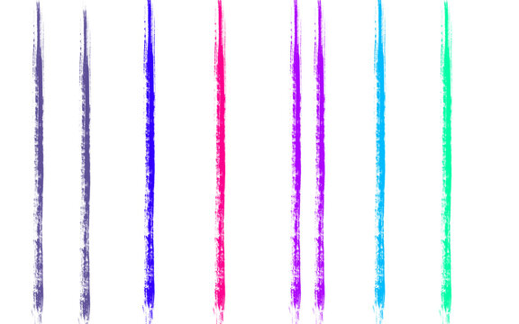 Colorful Thin Vertical Brush Strokes Set Isolated on White Background