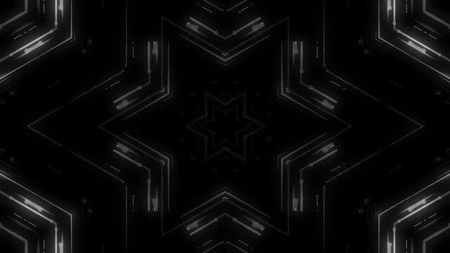 Monochrome Cyber Star Kaleidoscope Abstract Geometric VJ Loop