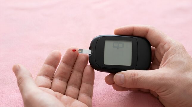Person checking blood sugar with a digital glucose meter.