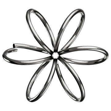 Metallic flower shape formed by curved steel wire abstract industrial