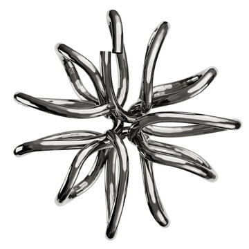 Intertwined chrome metal loops abstract industrial geometry