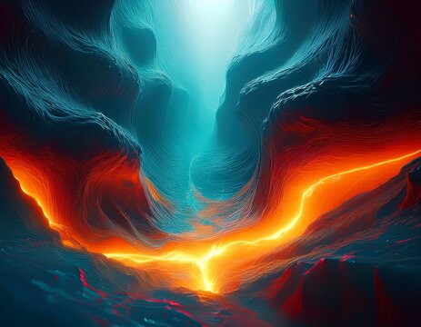 abstract orange glowing chasm between teal masses