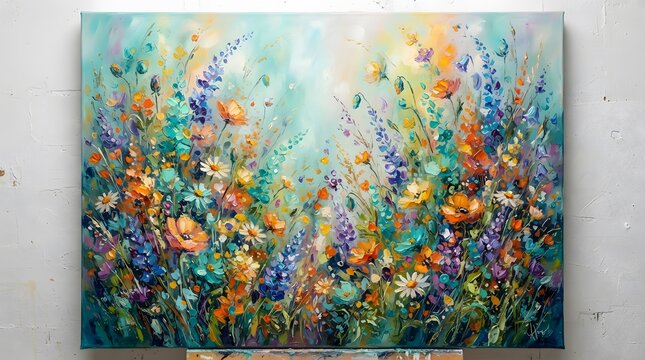 Abstract colorful painting with vertical brushstrokes evoking a vibrant underwater scene