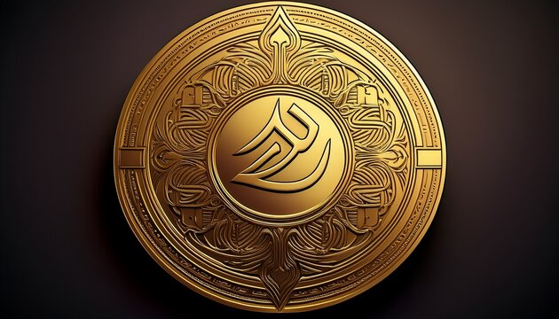 gold coin with slab serif uae dirham symbol