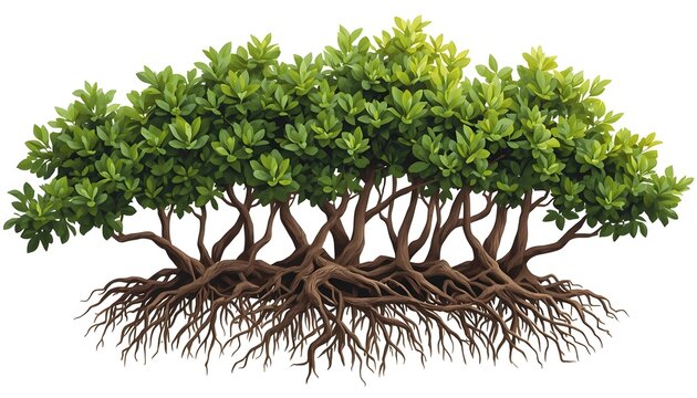 Clusia Rosea tree line, Forest Edge, Backdrop cutout, isolate transparent background, Mangrove Trees with Visible Roots .vector