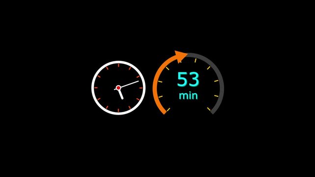 53 min clock icon animation. Clock 53-minute icon Digital and analog clock 53 minutes isolated on white background. and creating a stunning video.4k video.