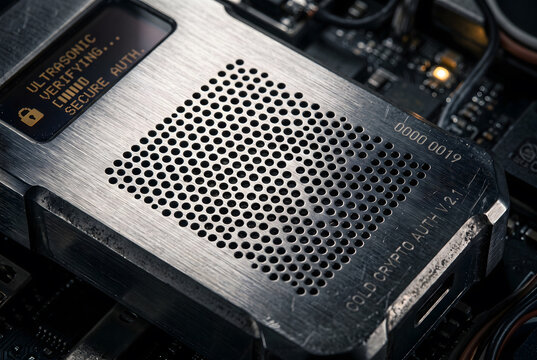 Extreme Macro of Acoustic Micro-Speaker Grill on Security Token Hardware