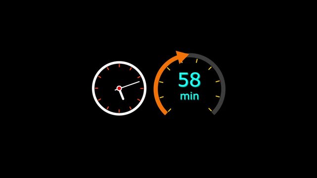 58 min clock icon animation. Clock 58-minute icon Digital and analog clock 58 minutes isolated on white background. and creating a stunning video.4k video.