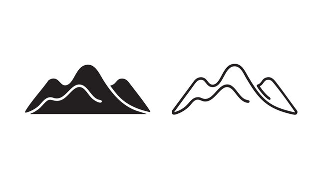 mountain peak range pictogram vector pair icon black black black silhouette with line art vector pair icon