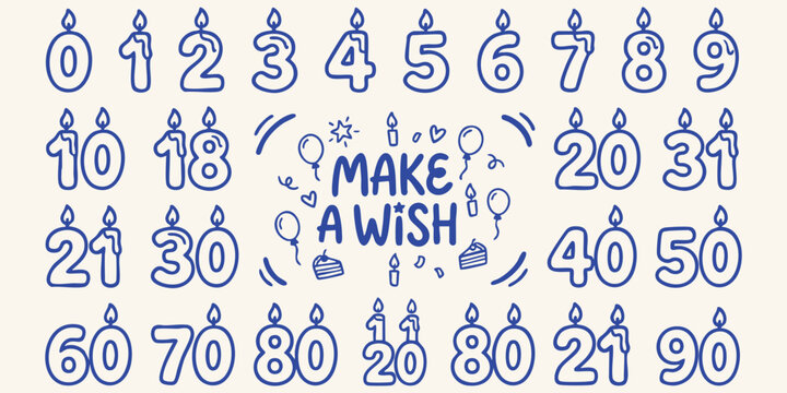 Birtay candles and celebratory elements in a hand drawn doodle style on a cream background
