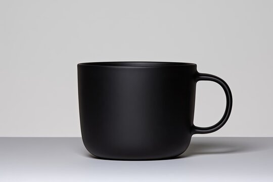 Simple black matte ceramic mug with handle against a neutral background