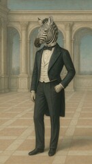Fototapeta premium Surreal zebra-headed gentleman illustration.