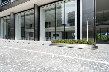Obraz premium modern glass curtain wall building exterior