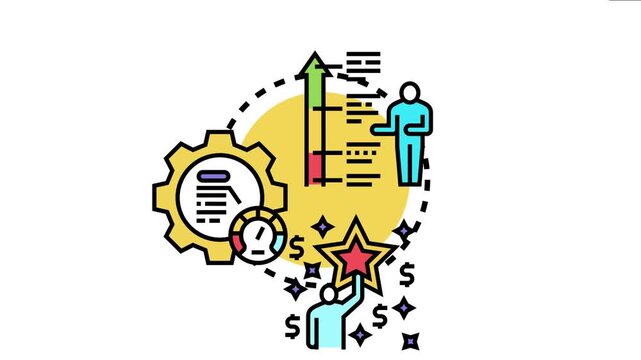 Professional development icon managing strategic workflow processes for long term career success, achieving business goals with planning and performance metrics