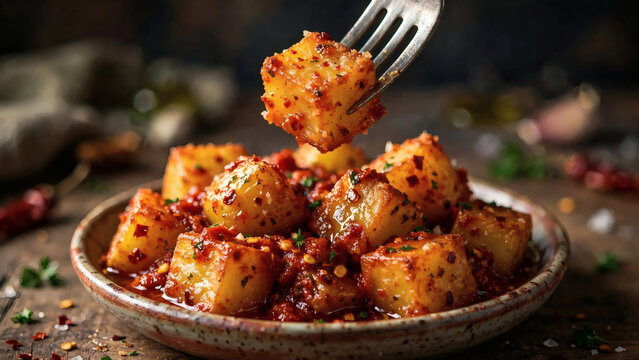 Delicious golden fried tater tots with spicy dipping sauce on rustic plate.