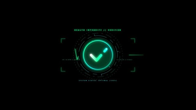 Futuristic digital checkmark hud interface display on black