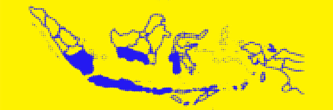 Abstract blue and yellow pop art halftone map of Indonesia template
