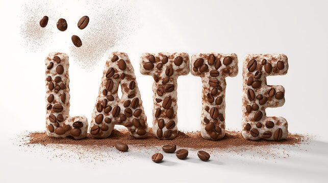 Latte made of cereal and coffee beans on a white background