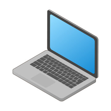 Isometric laptop computer illustration on white background