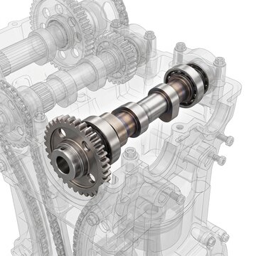 Dual Overhead Camshaft Assembly with Precision Lobes for Motor Engine 3D Render