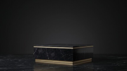 Fototapeta premium Black marble 3D product podium with gold accents