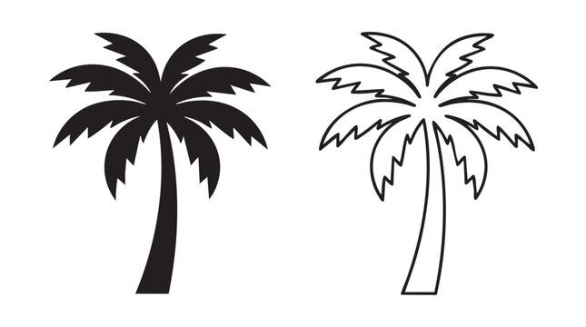 palm tree black silhouette with line art vector pair icon