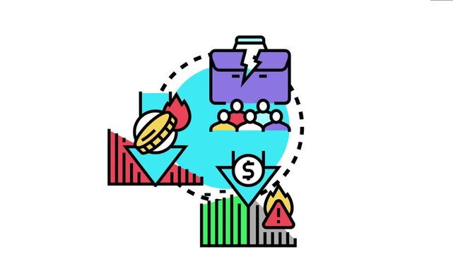 Business facing financial loss exposure with declining market indicators, a broken briefcases, and warning signs economic and investment risk