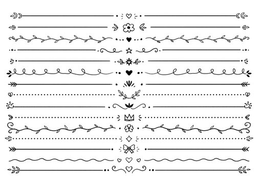 Set of handdrawn decorative dividers and text separators isolated on transparent background