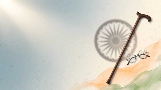 Gandhi jayanti background with walking stick and spectacles on paper texture