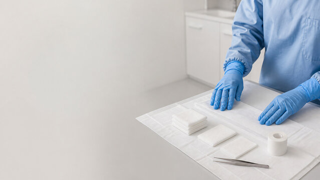 Healthcare Worker Preparing Clean Wound Care Station