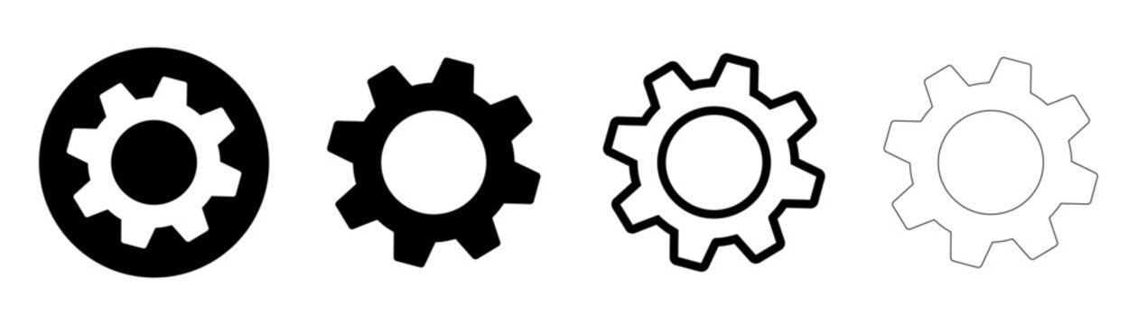 Gear icon set. Settings symbol. Simple pictogram collection for options, configuration, mechanism, system preferences and web interface design.