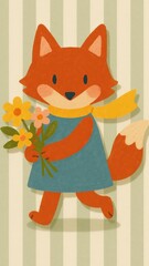 Obraz premium Charming fox holding colorful flowers.
